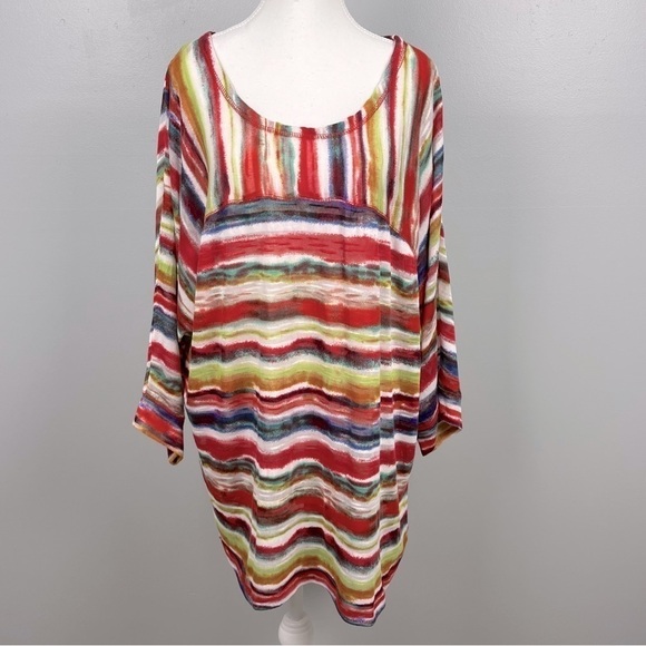 NWT New Directions striped scoop neck 3/4 sleeve knit tunic top, size 3X. - Picture 1 of 10